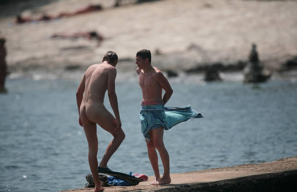 Nudists Boys - Water Prep On The Ledge - Nudity is perceived as a natural expression of life